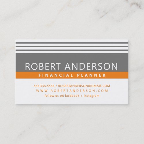SIMPLE MODERN LINES manly medium gray bold orange Business Card
