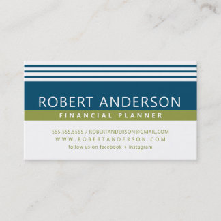 SIMPLE MODERN LINES manly olive green dark blue Business Card