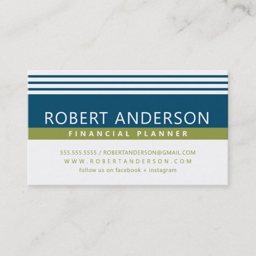 SIMPLE MODERN LINES manly olive green dark blue Business Card