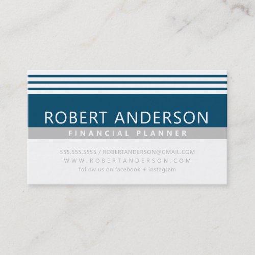 SIMPLE MODERN LINES manly pale gray dark blue Business Card