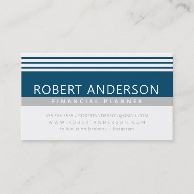 SIMPLE MODERN LINES manly pale gray dark blue Business Card (Front)