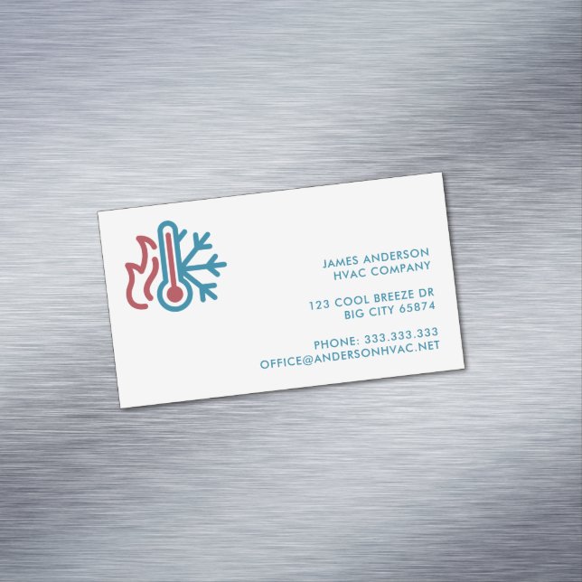 Simple Modern Logo AC Heat Professional HVAC Business Card Magnet (In Situ)