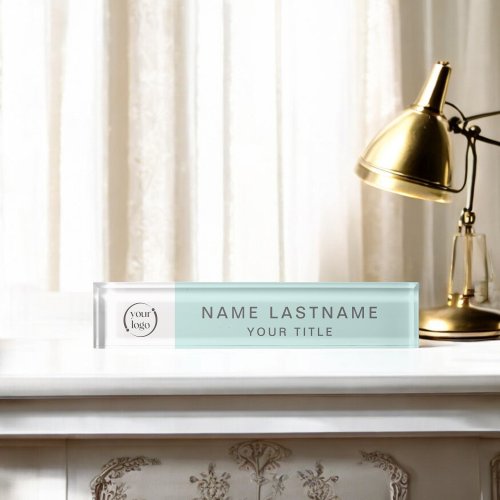 Simple Modern Logo Name and Title in Aqua Desk Name Plate