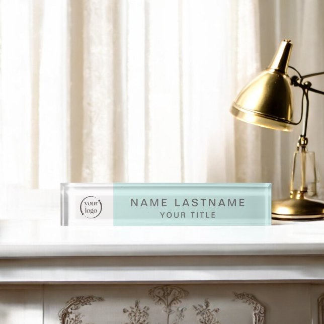 Simple Modern Logo Name and Title in Aqua Desk Name Plate (Creator Uploaded)