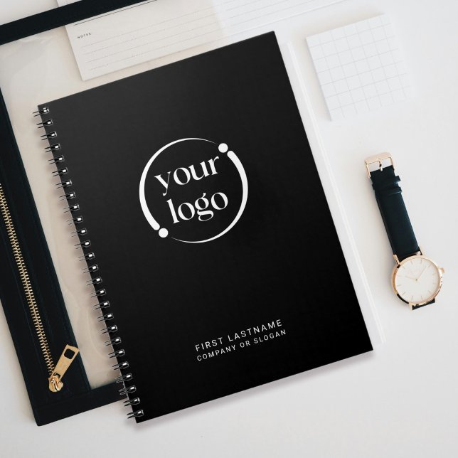 Simple Modern Logo on Black Notebook (Personalize with your logo and text.)