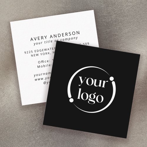 Simple Modern Logo on Black Square Business Card