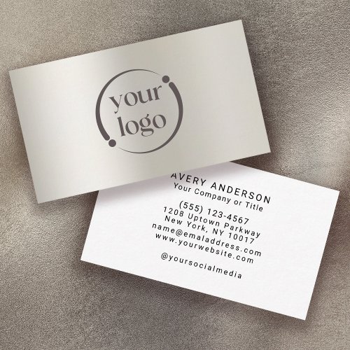 Simple Modern Logo on Pearl Metallic Business Card