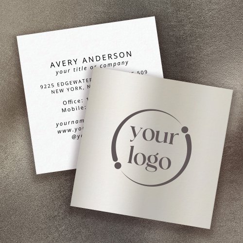 Simple Modern Logo on Pearl Metallic Square Business Card