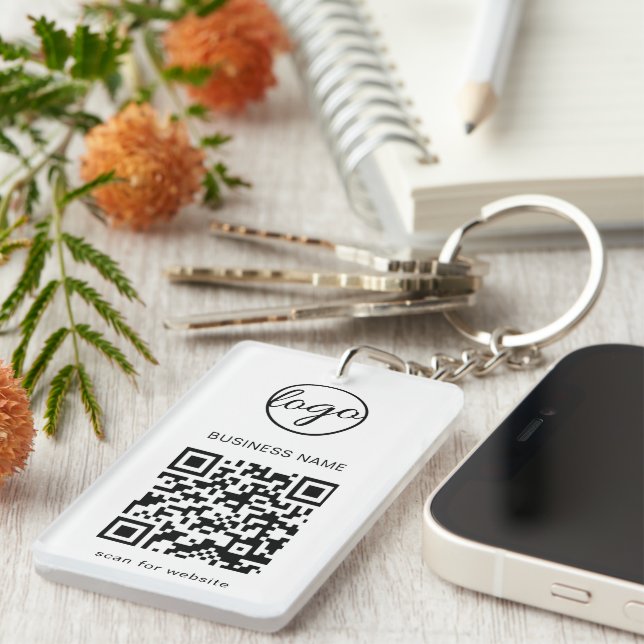 Simple Modern Logo QR Code Business Keychain (Front Right)