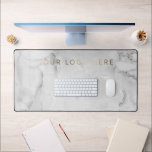Simple Modern Logo White Marble Office Desk Mat<br><div class="desc">For additional zazzle business stationery,  advertising 
or merchandising items to match this item,  please contact us through the designer contact on the our zazzle homepage.</div>