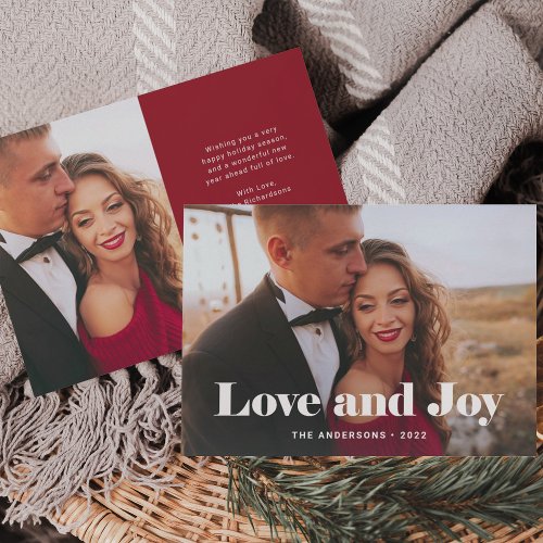 Simple Modern  Love and Joy with Photo Holiday Card