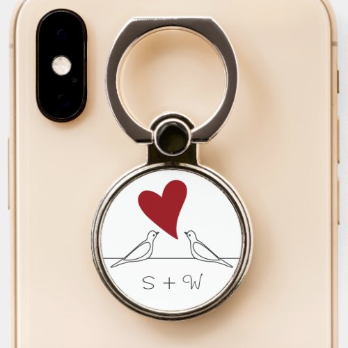 Simple Modern Love Birds Red Heart Monogram Phone Ring Stand