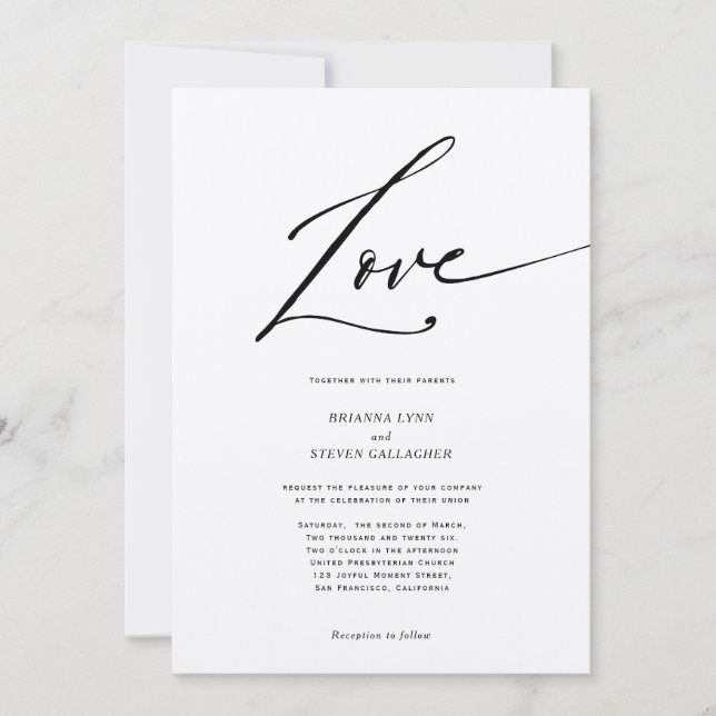 Simple Modern Love calligraphy  wedding Invitation (Front)