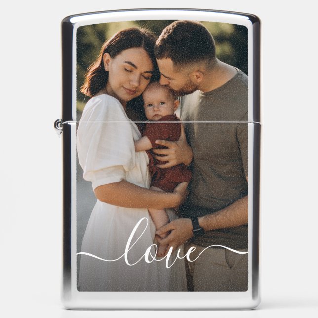 Simple Modern "Love" Handwritten Script Photo Zippo Lighter (Front)