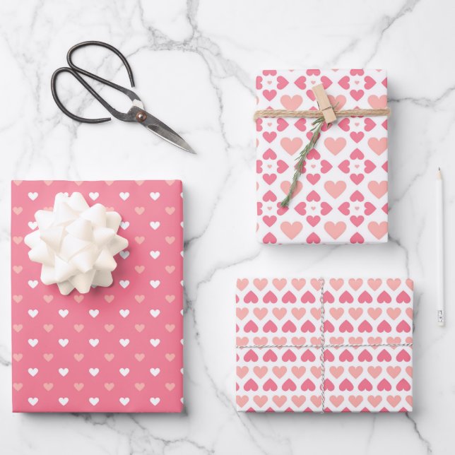 Simple Modern Love Heart Pink Peach White Wrapping Paper Sheets (Front)
