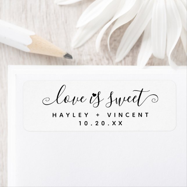 Simple Modern Love Is Sweet Script Names Wedding Label (Insitu)