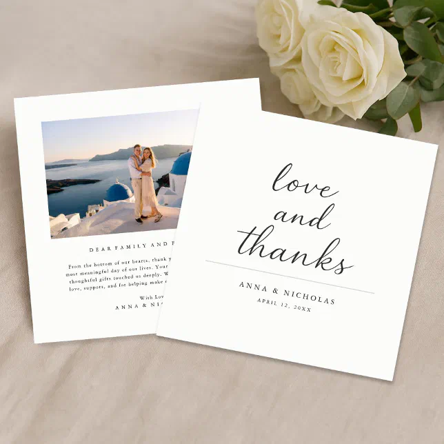 Simple Modern Love & Thanks Photo Wedding Square Thank You Card | Zazzle