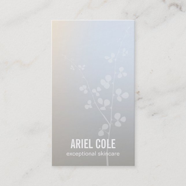 Simple Modern Luminous Gray Tree Branch Business Card (Front)