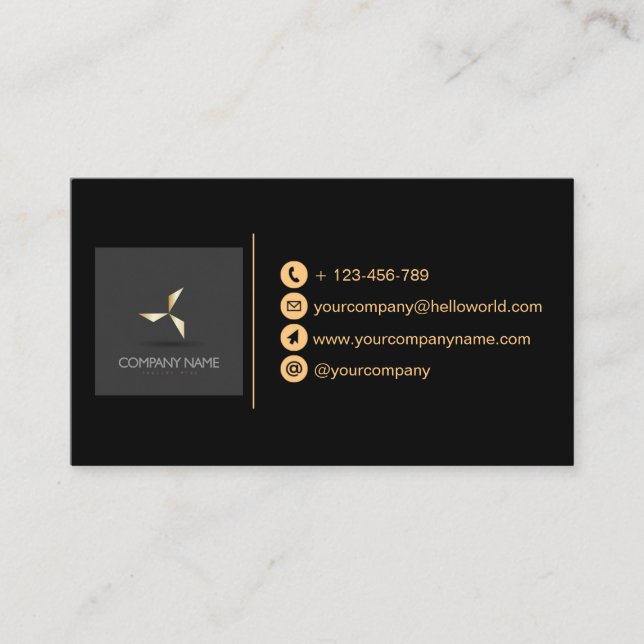 Simple Modern Luxury Black & Gold Your Logo Business Card (Front)
