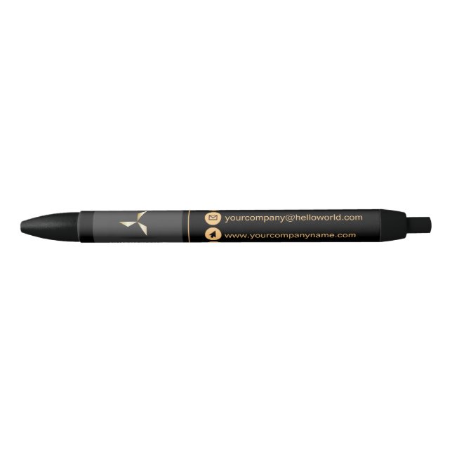 Simple Modern Luxury Black & Gold Your Logo Pen (Front)