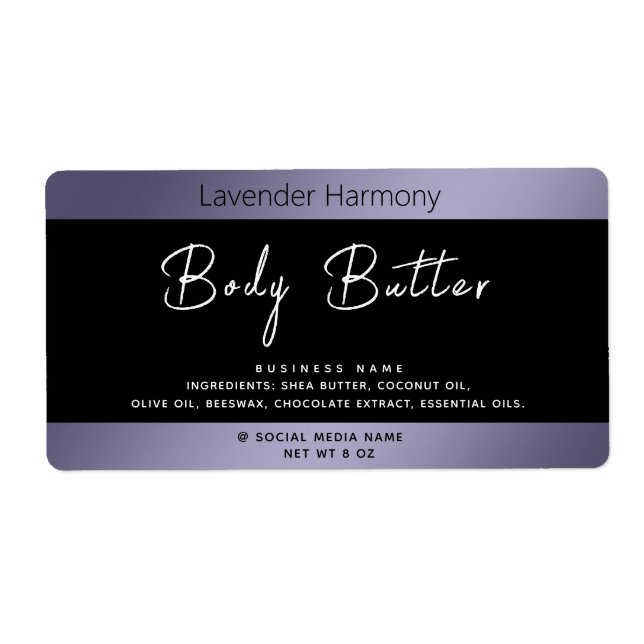 Simple modern luxury typography black lavender label (Front)