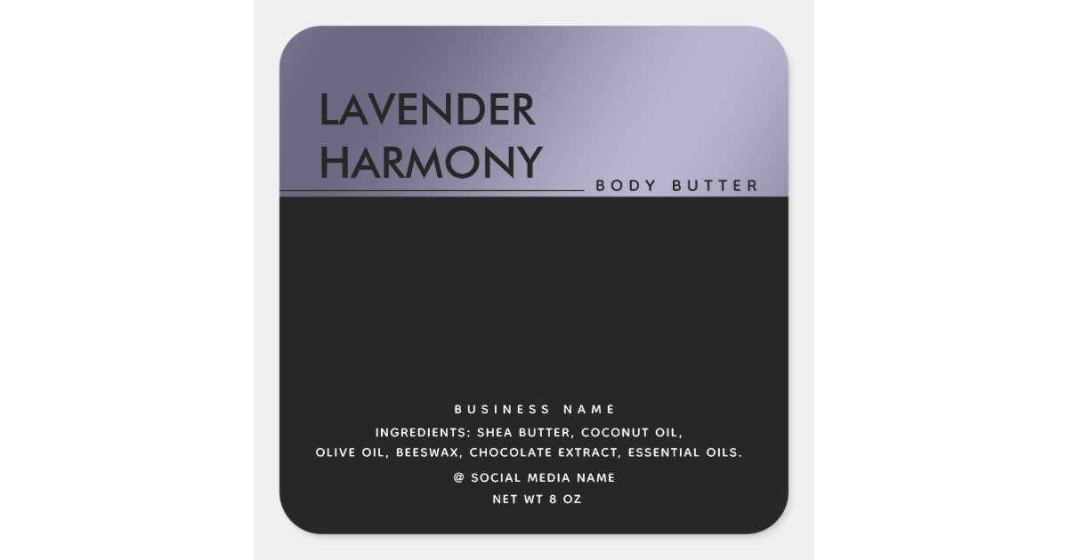 Simple modern luxury typography black lavender squ square sticker | Zazzle