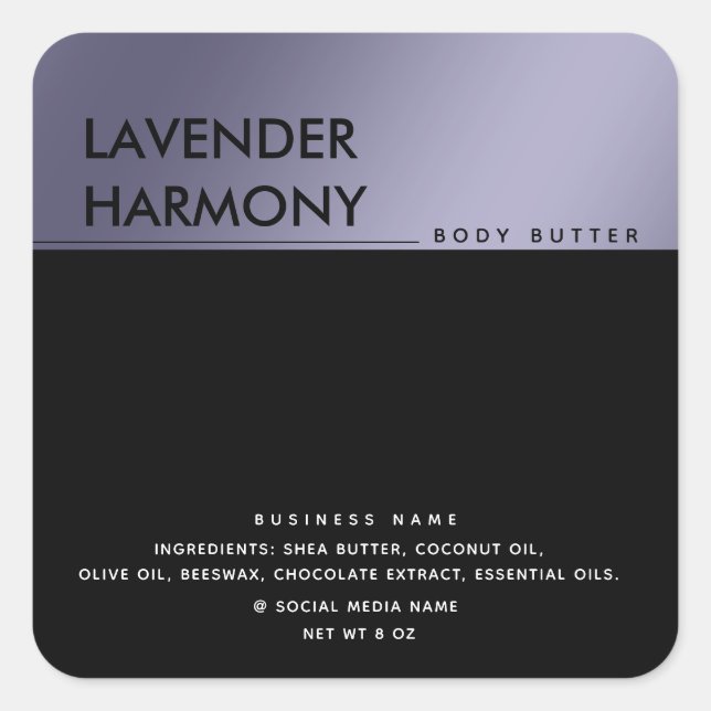 Simple modern luxury typography black lavender squ square sticker (Front)