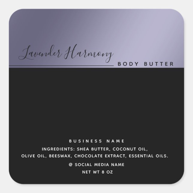 Simple modern luxury typography black lavender square sticker (Front)