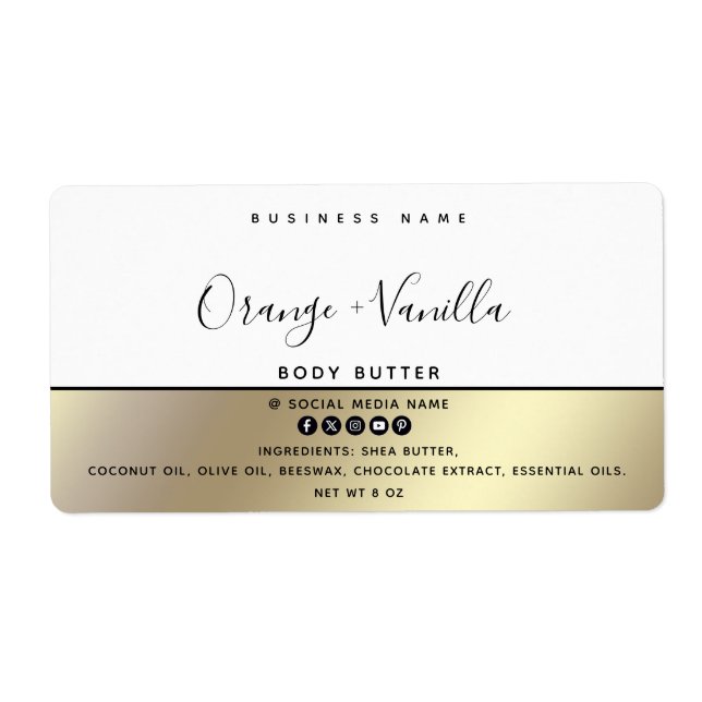 Simple modern luxury typography white gold  label (Front)