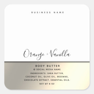Simple modern luxury typography white gold square square sticker