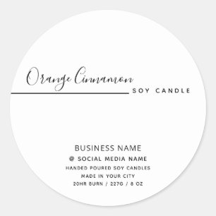 Simple modern luxury typography white product classic round sticker