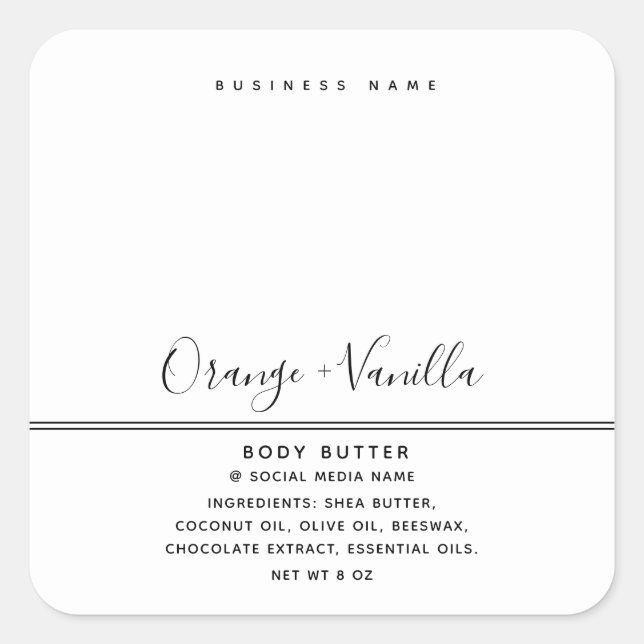 Simple modern luxury typography white product  squ square sticker (Front)