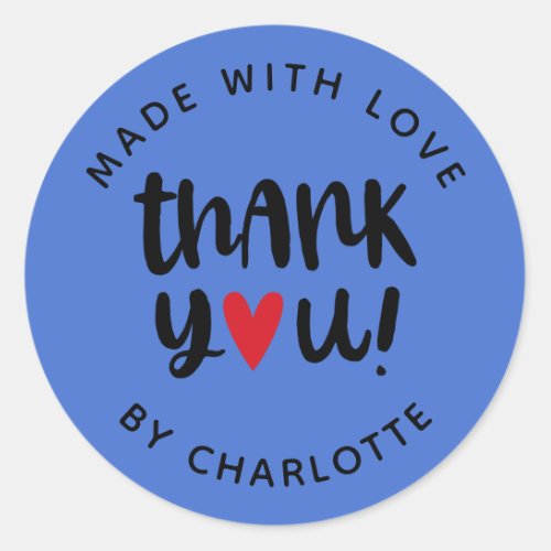 Simple Modern Made With Love Thank You  Classic Round Sticker