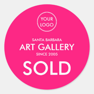 Simple Modern Magenta Add Logo Auction Sold Classic Round Sticker