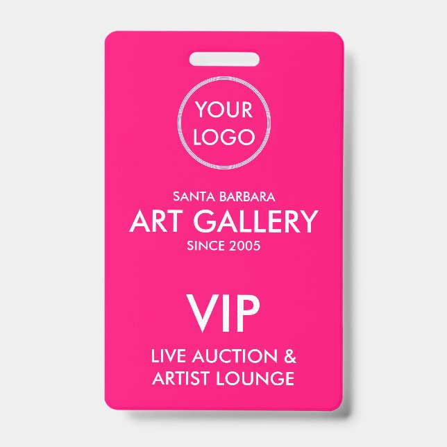 Simple Modern Magenta Add Logo Auction VIP Pass Badge (Front)