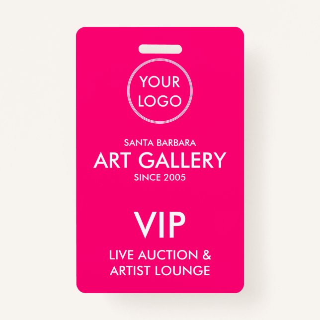 Simple Modern Magenta Add Logo Auction VIP Pass Badge (Front)