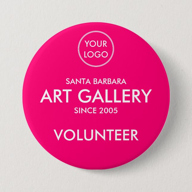 Simple Modern Magenta Add Logo Auction Volunteer Button (Front)