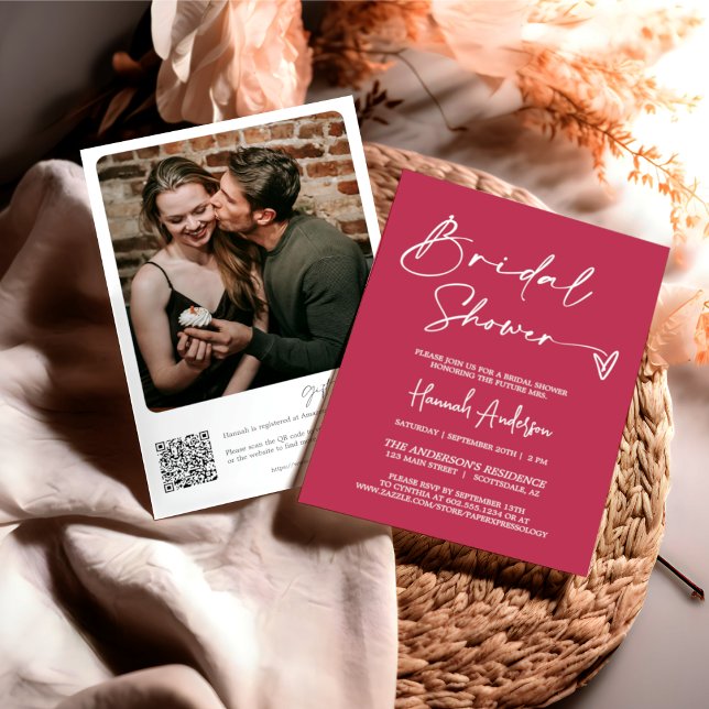 Simple Modern Magenta Bridal Shower QR Code Photo Invitation (Creator Uploaded)