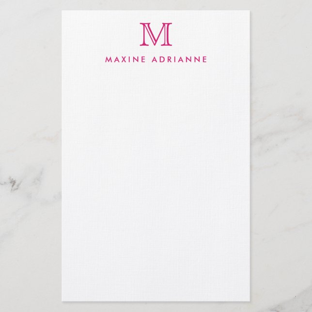 Simple Modern Magenta Girly Pink Monogram Initial Stationery (Front)