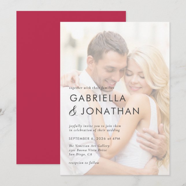 Simple Modern Magenta Red Wedding  Invitation (Front/Back)