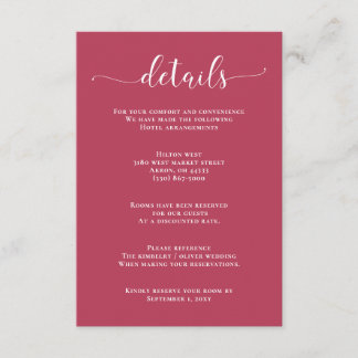 Simple Modern Magenta Wedding Enclosure Card