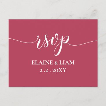 Simple Modern Magenta Wedding RSVP Invitation Postcard