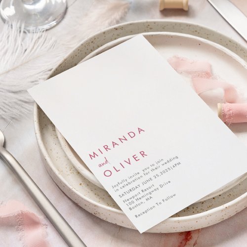 Simple Modern Magenta White Monogram Wedding Invitation