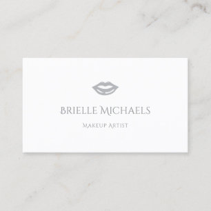 Simple Modern Makup Artist Chic Gray Lips Logo Business Card