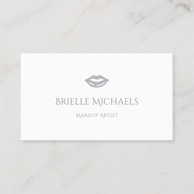 Simple Modern Makup Artist Chic Gray Lips Logo Business Card (Front)