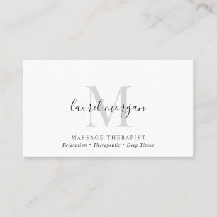 Simple Modern Massage Therapist Script Monogram Business Card