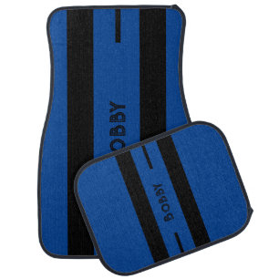 Simple Modern Matching Blue Black Personalize Name Car Floor Mat