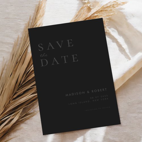 Simple Modern Matte Black Wedding Save the Date