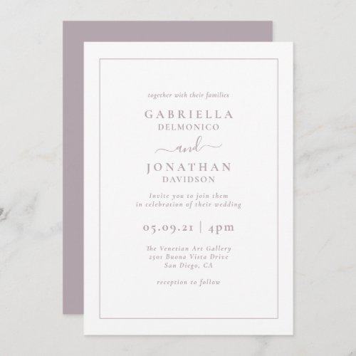 Simple Modern Mauve Monogram Wedding Invitation