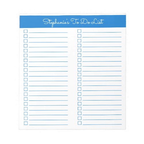 Simple Modern Medium Blue Two Column Checklist Notepad